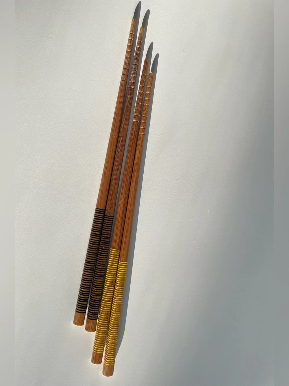 Set of Bamboo Chopsticks with Yellow + Black Accent Lines